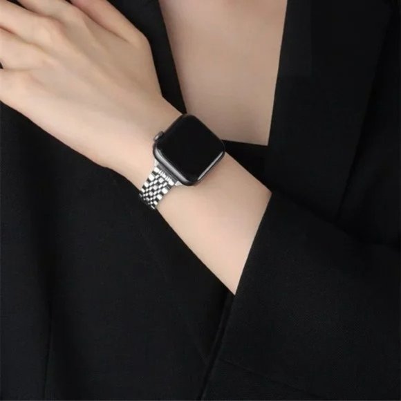 NEW Slim Strap Chain Stainless Band For Apple Watch - BLACK - Picture 5 of 6